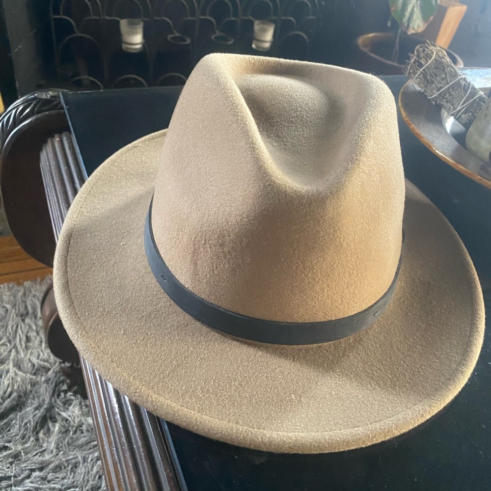 Tan Fedora Hat with Black Band